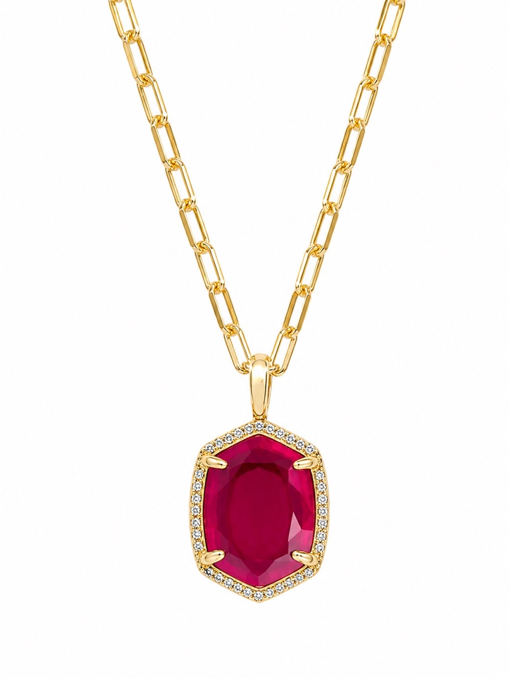 Kendra Scott Daphne Gold Pave Frame Short Pendant Necklace in Berry Mica